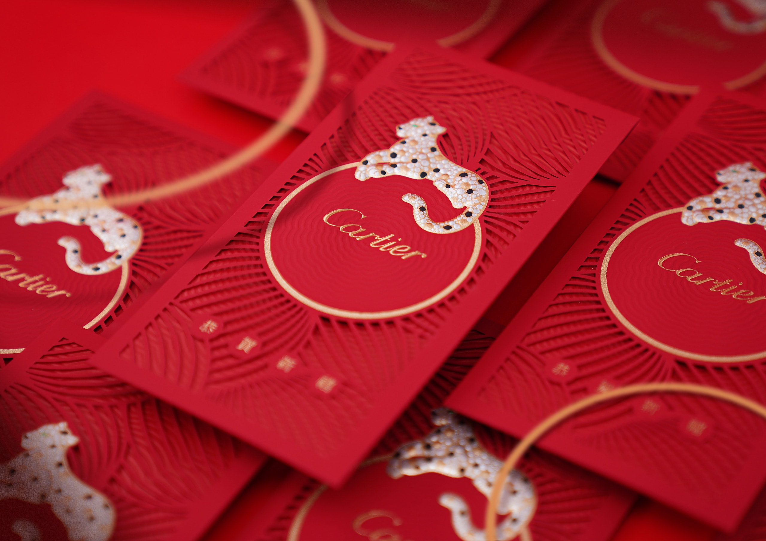 Cartier Lunar Chinese New Year Red Gold Packet Envelopes Hong Bao Set of 10